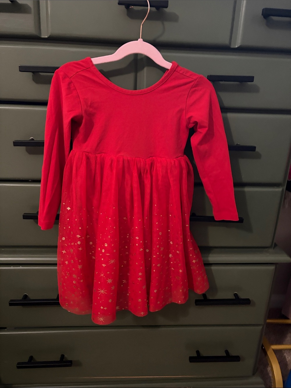 Hanna Andersson Red Long-Sleeve Tulle Skirt Dress with Gold Stars
